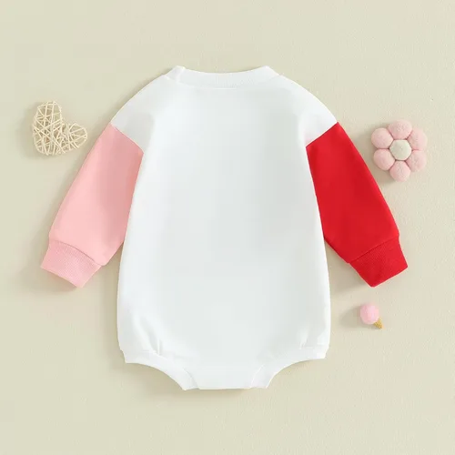 Vista 99 de SOLILOQUY Traje de manga larga con cuello redondo para el primer día de San Valentín para bebé niño y niña, mameluco de corazón de amor
