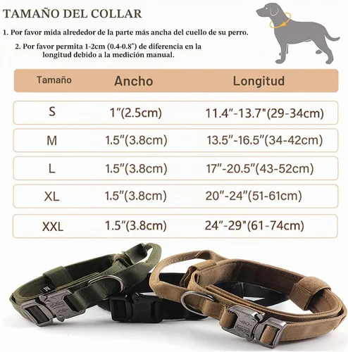 Vista 5 de Collar táctico para perro, collar ajustable de nailon para entrenamiento militar con mango de control y hebilla metálica de liberación rápida pesada