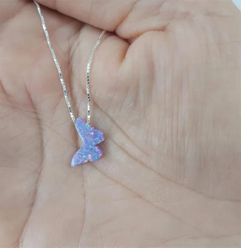 Vista 6 de AVNIS Collar de mariposa de ópalo, regalo para mujeres, niñas, adolescentes, joyería de ópalo sintético delicado de plata esterlina 925, cadena