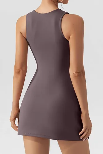 Vista 2 de Vestido de tenis con pantalones cortos integrados y brasier con cuello cuadrado, vestido de golf atlético para entrenamiento, mini vestido