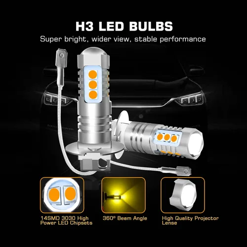 Vista 4 de H3 - Bombillas LED antiniebla, paquete de 2, bombillas LED H3 extremadamente brillantes de 3030 chips con proyector para luces antiniebla