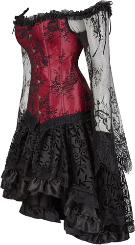 Vista 2 de Corsés para mujer, conjunto de vestido de corsé renacentista, disfraces de Halloween