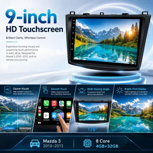 Vista 6 de Radio de coche estéreo para Mazda 3 2010-2013: pantalla táctil de 9 pulgadas con Carplay y Android Auto-GPS EQ DSP Bluetooth FM SWC Mirror Link