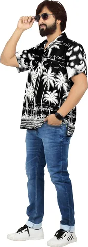 Vista 3 de LA LEELA Camisas hawaianas de manga corta con botones para hombre, camisas de fiesta para hombre, camisas tropicales de verano, playa, vacaciones