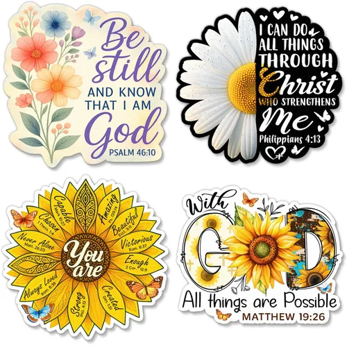 Vista 16 de (4 piezas) Calcomanías cristianas – Calcomanías de vinilo impermeables con versículo de la Biblia para laptop, botella de agua, automóvil
