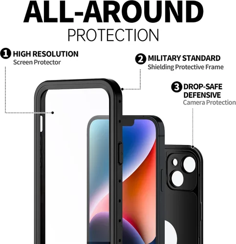 Vista 5 de BEASTEK Funda impermeable para iPhone 14, a prueba de golpes, a prueba de polvo IP68 bajo el agua, serie NRE con protector de pantalla integrado
