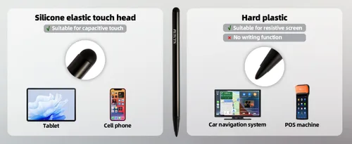 Vista 4 de 2 unidades de lápices capacitivos negros para dispositivos de pantalla táctil universal - Compatibles con iPad, Samsung Galaxy, smartphones
