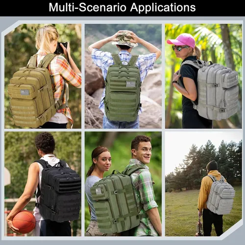 Vista 7 de Mochila Táctica 45L, Mochila Militar del Ejército, Resistente al Agua, Paquete MOLLE, Mochila de 3 Días de Emergencia Grande para Hombres y Mujeres