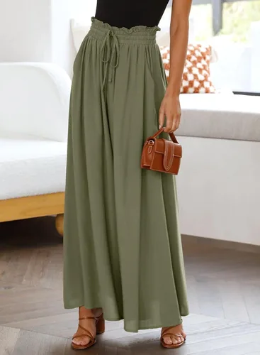 Vista 3 de Dokotoo Pantalones para mujer con cintura elástica y pierna ancha con bolsillos