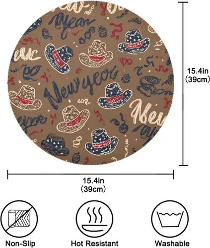 Vista 4 de Cowboy New Year Place mat Round placemats for Dining Table Set of 4 15x15 in manteles redondos para mesa