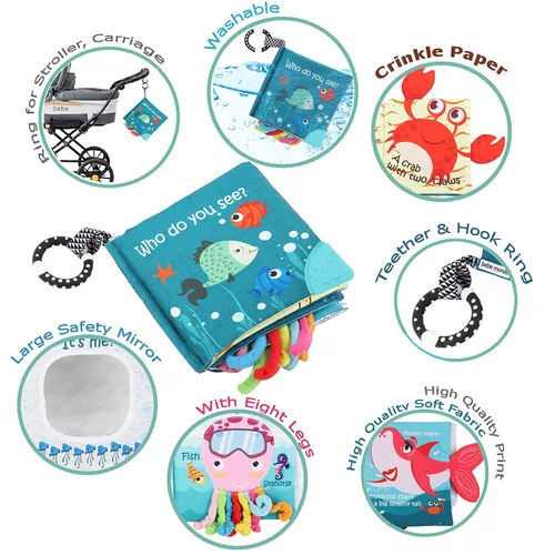 Vista 5 de Libro arrugado de peces y elefante juguete para bebés bebés niños pequeños