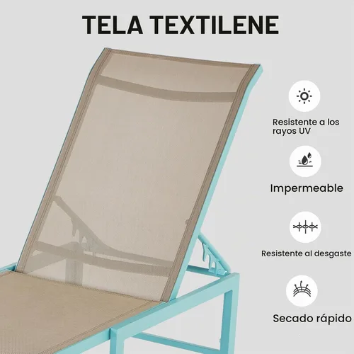 Vista 3 de Sillón de patio, aluminio, 5 respaldos ajustables, 1 pieza, azul