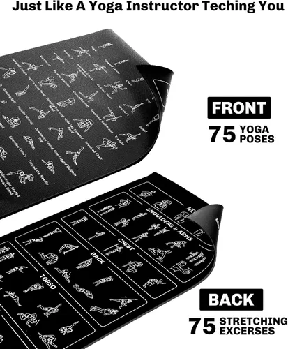 Vista 3 de Instructional Travel Yoga Mat with 75 Asanas Poses & Exercises - Exercise Mat for Home Workout, Includes Carrying Bag, 68"x24"x0.25