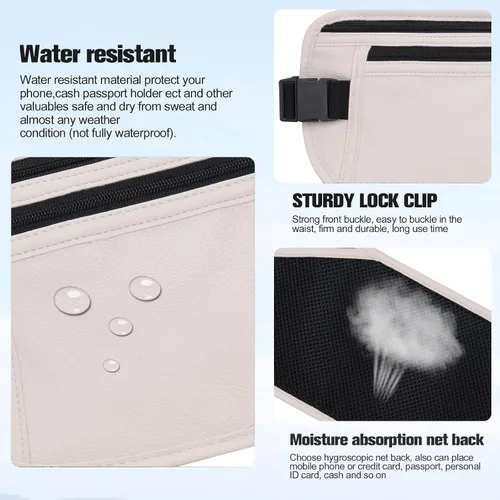 Vista 108 de DAITET Cinturón de dinero, soporte para pasaporte, cartera de viaje oculta segura con bloqueo RFID, riñonera encubierta (negro), Negro, Rfid