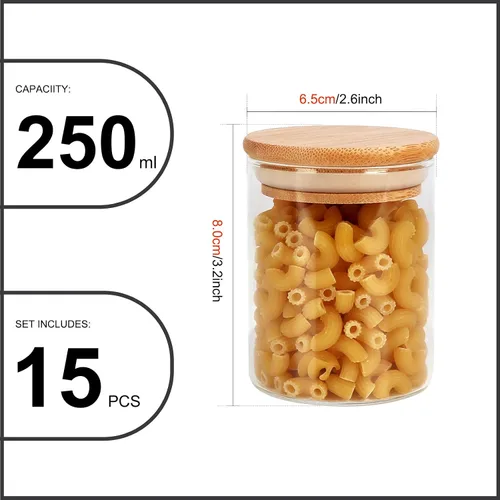 Vista 2 de DHSBTLS Tarros de vidrio de 6 onzas con tapas de bambú, juegos de recipientes herméticos de vidrio de borosilicato, contenedor de almacenamiento