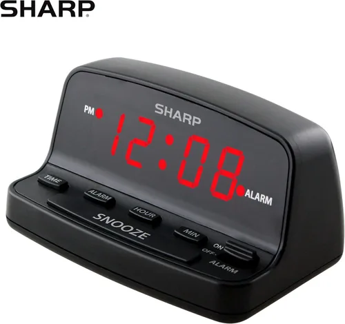 Vista 2 de Sharp Reloj despertador digital con controles de estilo de teclado, respaldo de batería, fácil de usar con operación simple, caja negra con pantalla