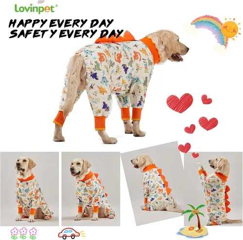 Vista 5 de LovinPet Pijamas para Perros de Raza Grande, Antilamer, Ropa de Recuperación, Tejido Jurásico Ligero, UV para Perros Medianos/Medianos
