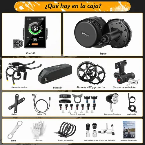 Vista 6 de Kit de conversión para bicicleta eléctrica Bafang con motor medio BBS-HD 48 V 1000 W, accesorios para motor, pantalla opcional, kit para tubo 36V