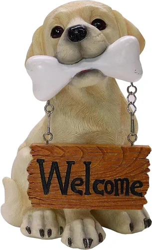 Vista 7 de Nature's Mark Estatua de cachorro de perro Cocker Spaniel con letrero de bienvenida reversible y letrero de marcha de resina, decoración de jardín