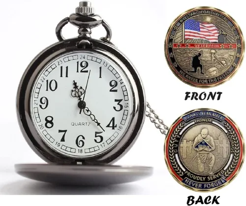 Vista 2 de Regalos para veteranos, reloj de bolsillo para veteranos con ChanllengCoin militar, los mejores regalos del día de los veteranos