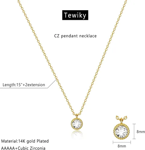 Vista 5 de Tewiky Diamond Pendant Necklace for Women Dainty Gold Layered Necklaces 14k Gold Plated Stacked Cuban Paperclip Chain Choker Necklaces Aesthetic