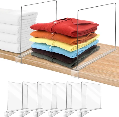 Vista 8 de Divisores de estantes acrílicos para organización de armario 4PCS Divisores de estantes de armario Divisores de armario para estantes Organizador