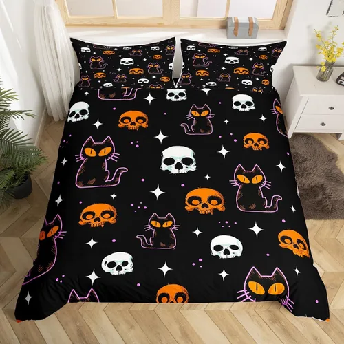 Vista 15 de Manfei Juego de funda de edredón de Halloween tamaño individual, juego de ropa de cama de 2 piezas para niños y niñas, decoración de habitación