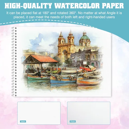 Vista 4 de Bloc de papel de acuarela, cuaderno de bocetos de acuarela de 5.5 x 8.5 pulgadas, 140 libras/300 gsm, cuaderno de acuarela encuadernado en espiral