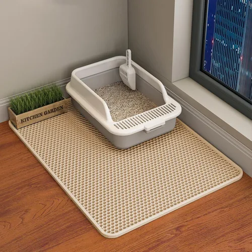 Vista 20 de HCY&WLD Tapete para arena de gatos, 45x26/35x24/30x22/24x18 pulgadas, tapete de doble capa para caja de arena de gatos, EVA antideslizante