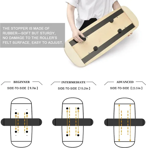 Vista 2 de Tabla de equilibrio con tapones ajustables de madera - 3 opciones de distancia diferentes - Equipo de ejercicio de equilibrio para trabajo