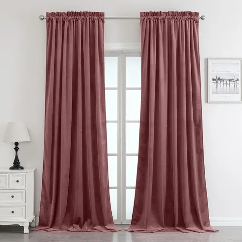 Vista 22 de Benedeco - Cortinas de terciopelo burdeos para ventana de dormitorio con pompón, cortinas de lujo súper suaves, oscurecimiento y aislamiento térmico