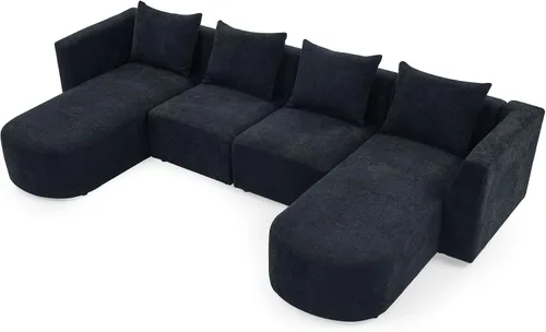 Vista 47 de Quarte Sofá seccional en forma de U, sofá modular con dos asientos individuales, dos sillas, combinación de bricolaje, tela de hilo en bucle Beige/5