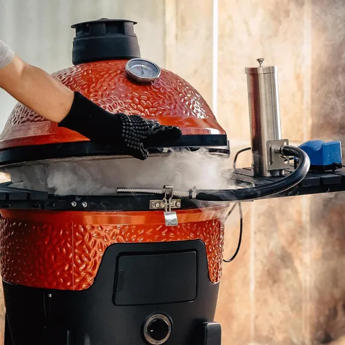Vista 5 de Generador de humo frío con tapa y bomba de aire, ahumador eléctrico portátil para barbacoa, pellets de madera, ahumador al aire libre, accesorio