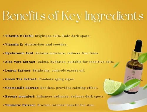Vista 7 de Suero facial con vitamina C, iluminador, hidratante y brillante con ácido hialurónico, cúrcuma, vitamina E, extracto de té verde, suero facial