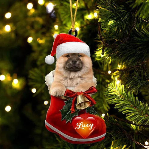 Vista 49 de Adorno de Navidad de perro afgano en bota de Papá Noel, adorno de nombre de perro personalizado, regalo para amante de los perros, decoración