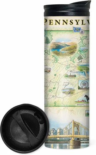 Vista 33 de Xplorer Maps 1000 Islands Map - Vaso de viaje de 16 onzas con tapa resistente a derrames, vaso de café aislado al vacío de acero inoxidable
