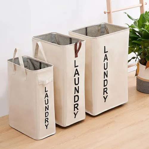 Vista 5 de Cesta de Ropa Sucia Rodante Grande de 70L - Cesta Alta y Estrecha con Ruedas, Contenedor Delgado para Ropa, 27.5" Beige Beige/Large