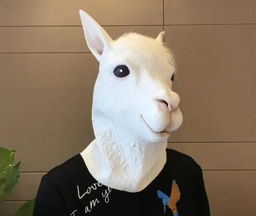 Vista 3 de Disfraz de máscara de cabeza de alpaca de caballo animal de Halloween