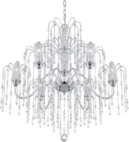 Vista 4 de Vienna Full Spectrum Lámpara de araña cromada plateada de 29 pulgadas de ancho, brazo curvado de cristal transparente, 6 lámparas, comedor, casa