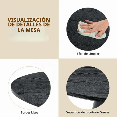 Vista 4 de Mesa de comedor negra, mesa de comedor redonda de 45 pulgadas para 4-6, mesa de comedor moderna con base estable, mesa de cocina negra que ahorra