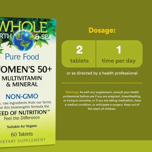 Vista 3 de Natural Factors Whole Earth & Sea - Multivitamínico y mineral para mujer 50+ - Multivitamínico diario con calcio, selenio y más - Apoya la salud