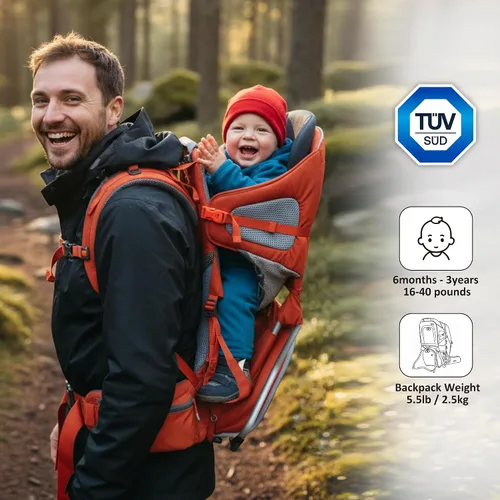 Vista 2 de Mochila portabebés, mochila de senderismo para niños pequeños con sombrilla Naranja