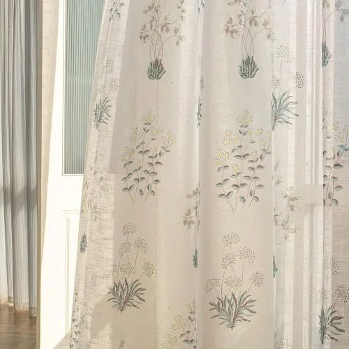 Vista 12 de SUOUO Cortinas blancas semitransparentes con hojas azules para dormitorio, comedor, sala de estar, lino texturizado de 84 pulgadas de largo