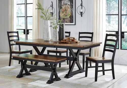 Vista 10 de Signature Design by Ashley Wildenauer Farmhouse - Banco de comedor de 50 pulgadas, marrón oscuro y negro