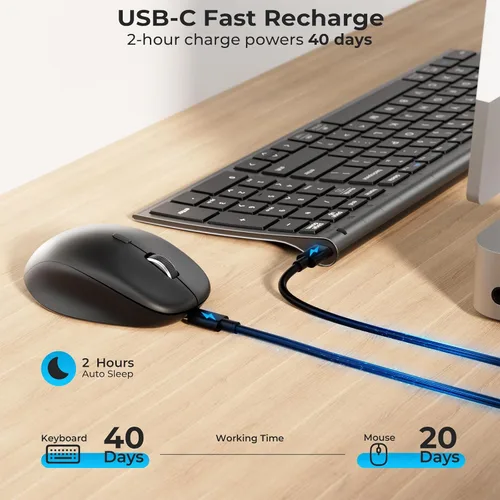 Vista 4 de iClever Combo de teclado y mouse inalámbricos Bluetooth DK05, gris espacial Gris y negro