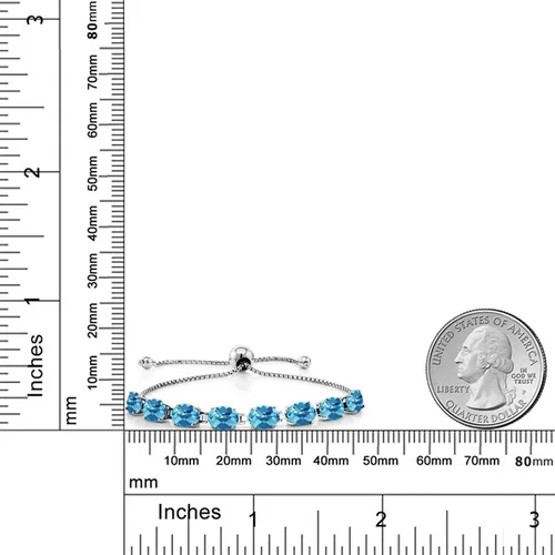 Vista 182 de Gem Stone King Pulsera de plata de ley 925 con piedra natal ovalada de 0.276 x 0.197 in para mujer, totalmente ajustable hasta 9 pulgadas