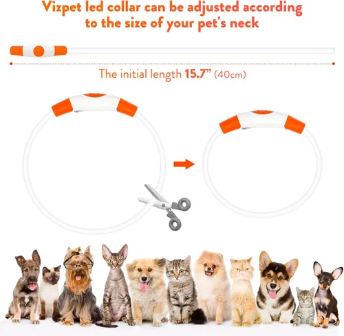 Vista 3 de Vizpet - Collares para perros pequeños, collar ajustable con luz LED, recargable por USB, collar de seguridad brillante para gatos y perros (naranja)