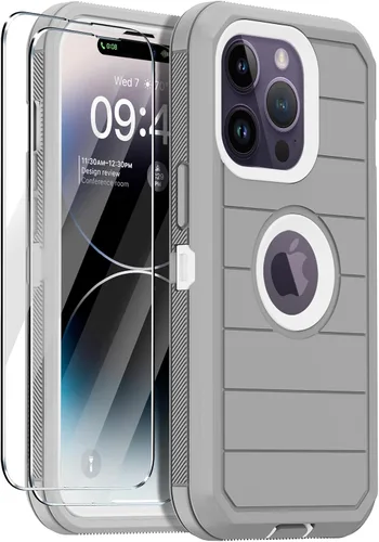 Vista 10 de Funda para iPhone 14 Pro Max con 2 protectores de pantalla, resistente de servicio pesado a prueba de golpes, protección contra caídas, resistente