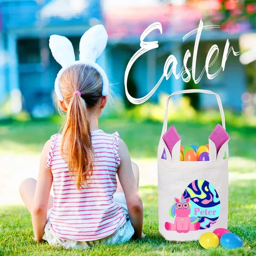 Vista 6 de Jocidea Personalized Easter Basket, Easter Bunny Basket for Kids - Blue Unicorn with Easter Egg