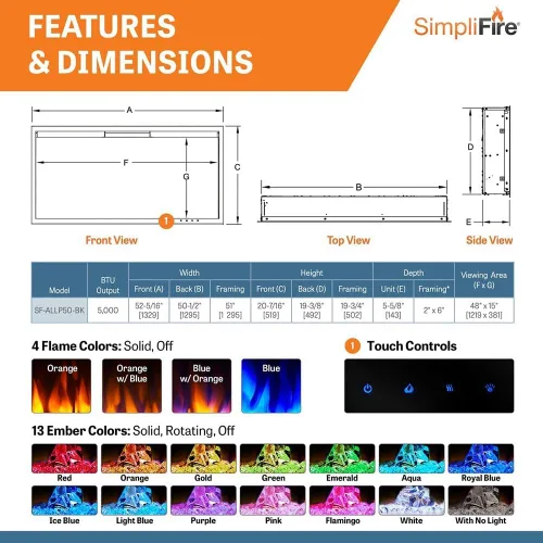 Vista 6 de SimpliFire Chimenea eléctrica lineal Allusion Platinum de 50 pulgadas (SF-ALLP50-BK)